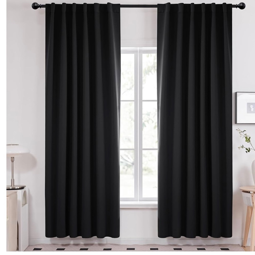 Blackout Room darkening black curtains new